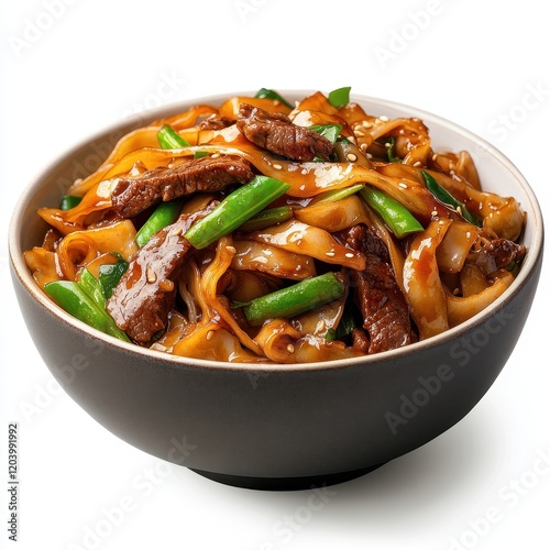 Wallpaper Mural A bowl of stirfried ho fun noodles with beef, isolated on white Torontodigital.ca