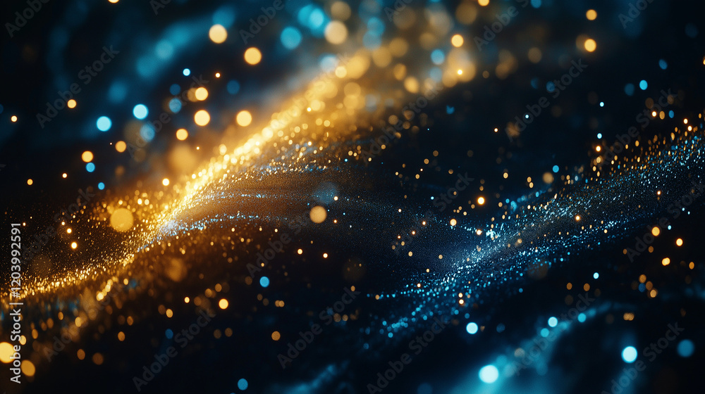 Fototapeta premium Abstract Glowing Bokeh Background with Golden and Blue Light Effects