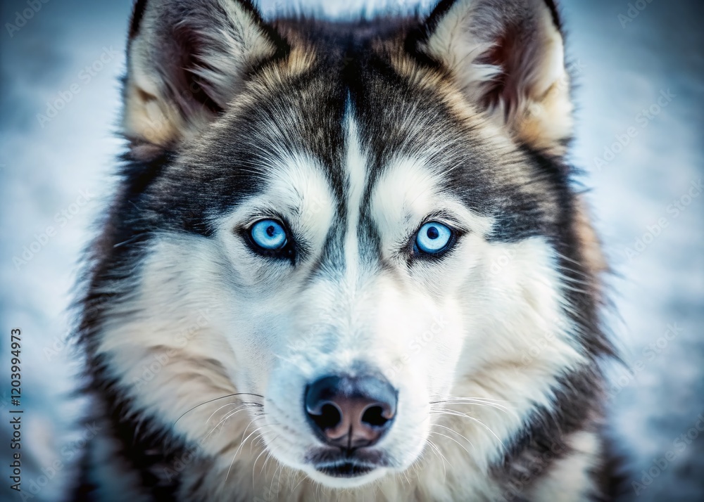Siberian Husky Dog Muzzle Close-Up, Stunning Blue Eyes, Fluffy Fur, Pet Portrait Siberian Husky Dog Muzzle Close-Up, Stunning Blue Eyes, Fluffy Fur, Pet Portrait