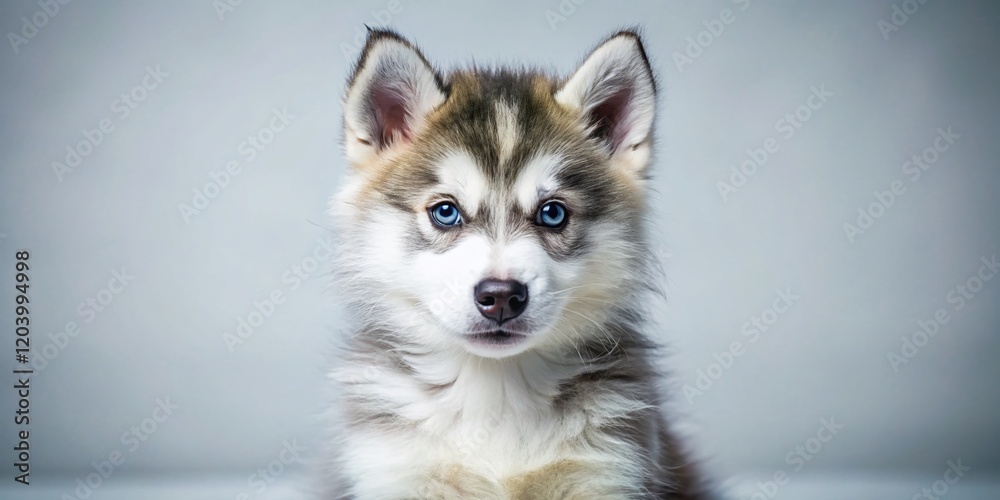 Siberian Husky Puppy: Isolated Studio Shot, Adorable Fluffy White and Grey Pup Siberian Husky Puppy: Isolated Studio Shot, Adorable Fluffy White and Grey Pup