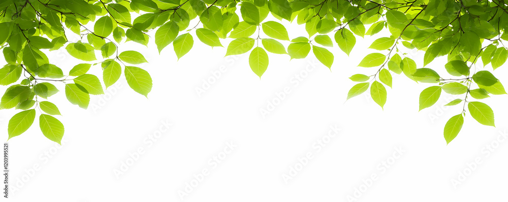 Obraz premium Green leaves frame, white backdrop, nature