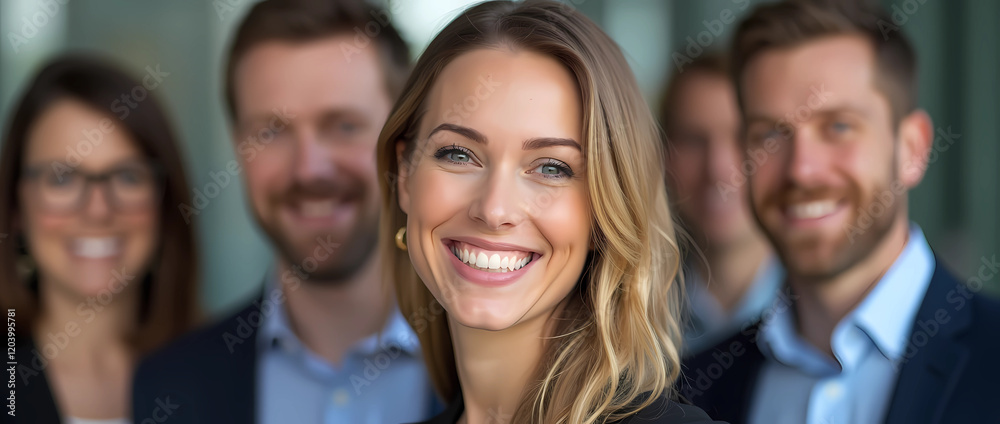 Obraz premium Professional Business Team Smiling in Office Setting