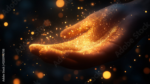 Abstract Glowing Bokeh Background with Golden and Blue Light Effects