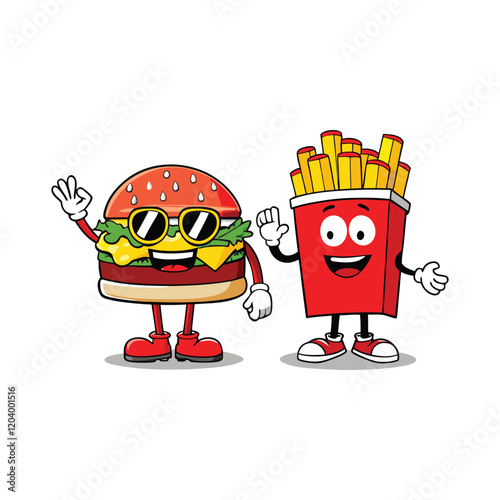 Burger and Fries Buddies Vector Design Illustration