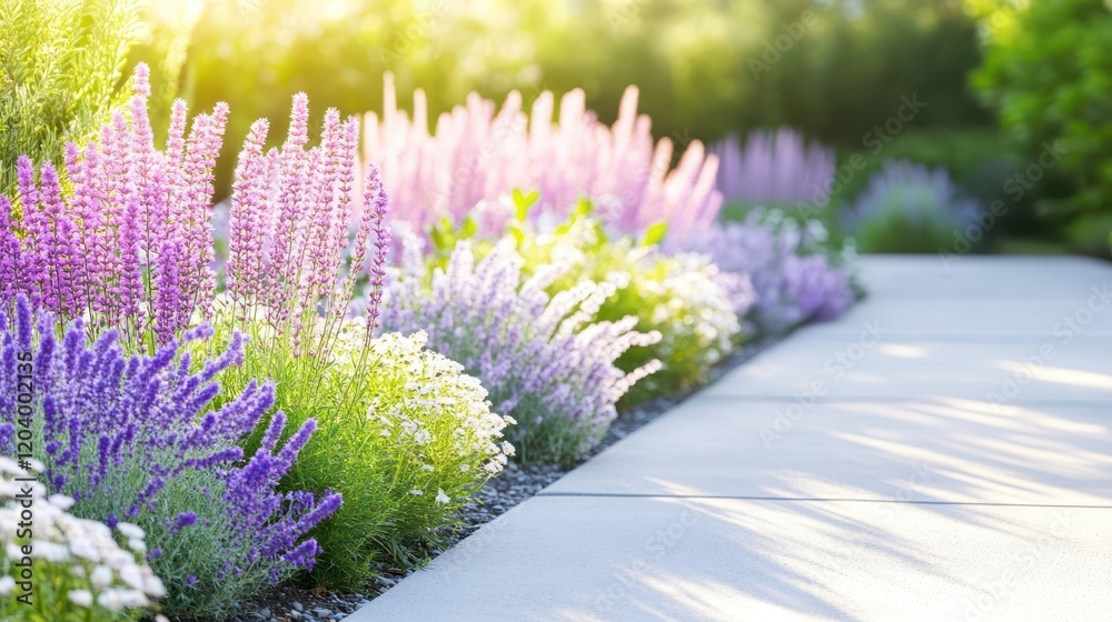 Obraz premium Tranquil lavender garden, burst of purple blooms in serene setting vivid