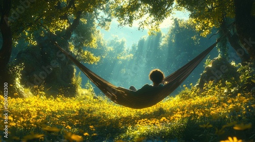 Fully immersed in nature, person resting in hammock, phone off, tranquil environment