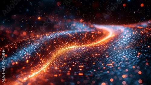 Futuristic visualization of verified data, flowing lines forming a seal, secure network