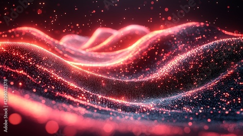 Futuristic visualization of verified data, flowing lines forming a seal, secure network