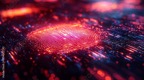 Glowing verification, abstract seal of lines, secure network, verified data