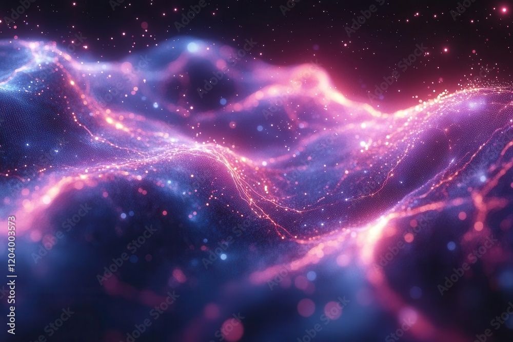 Fototapeta premium abstract technology visualization glowing data streams in deep blue and neon purple complex network patterns