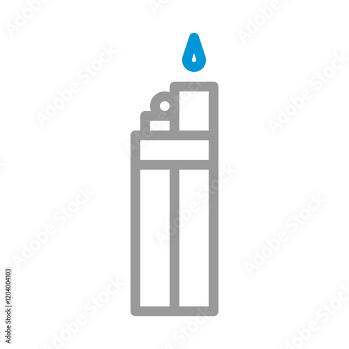 Lighter icon with blue flame. Concept of fire, ignition, and smoking.
