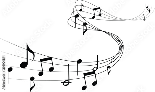 Music note wave and musical symbol line icon.
