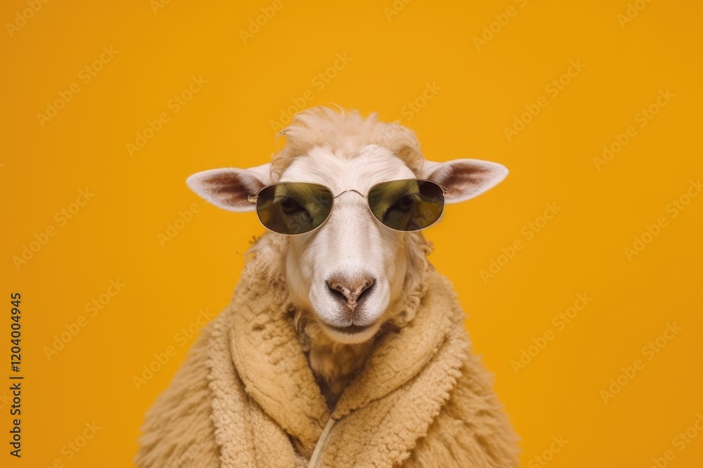 Fototapeta premium Trendy sheep wearing sunglasses, vibrant background