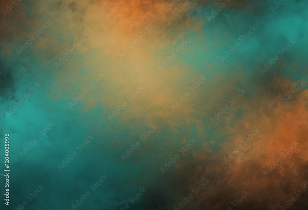 Fototapeta premium Texture brown orange blue poster background, dark moody teal turquoise aquamarine grunge retro backdrop design smooth color gradient banner.