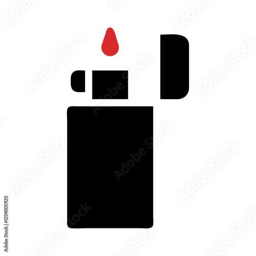 Graphic depiction of a black lighter with a distinct red flame icon