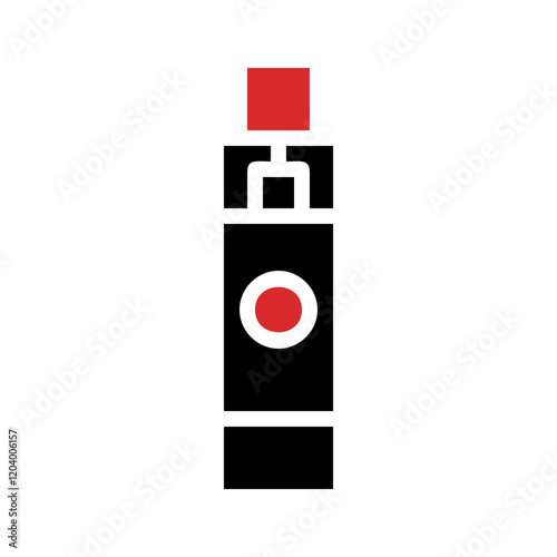 Stylized depiction of vaping device in minimalist red and black on white background