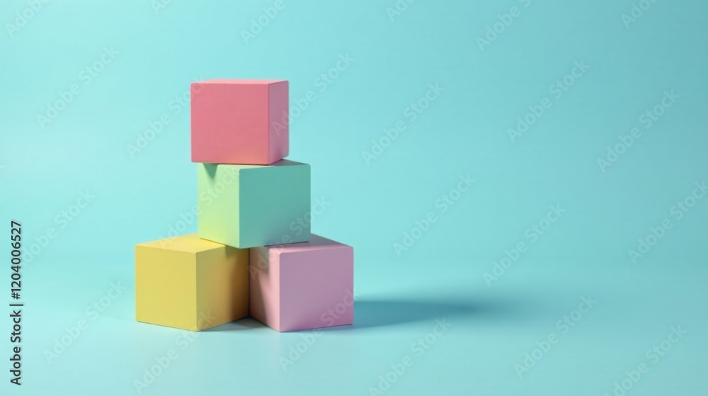 Pastel Cubes Arranged in a Balanced Composition on a Light Blue Background Pastel Cubes Arranged in a Balanced Composition on a Light Blue Background
