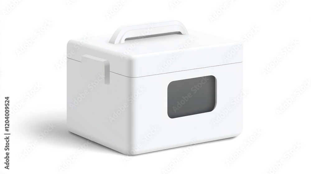 White plastic storage box, handle, window, studio, blank White plastic storage box, handle, window, studio, blank