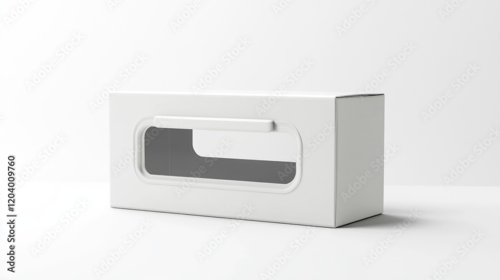 White cardboard box with window, studio shot, packaging mockup White cardboard box with window, studio shot, packaging mockup