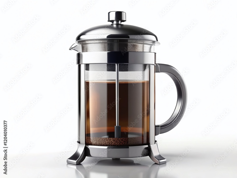 Sleek Modern French Press Coffee Maker Isolated on White Background - Stock Photo Sleek Modern French Press Coffee Maker Isolated on White Background - Stock Photo