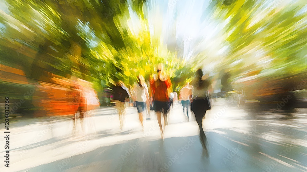Fototapeta premium Abstract Impression of People Walking Through a Park