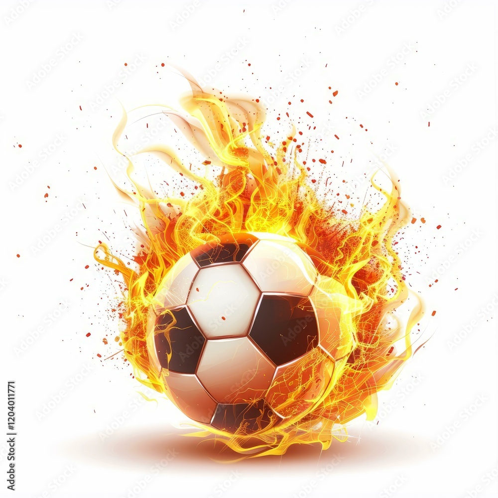 Fototapeta premium Soccer ball engulfed in flames symbolizing the intensity and excitement of the game