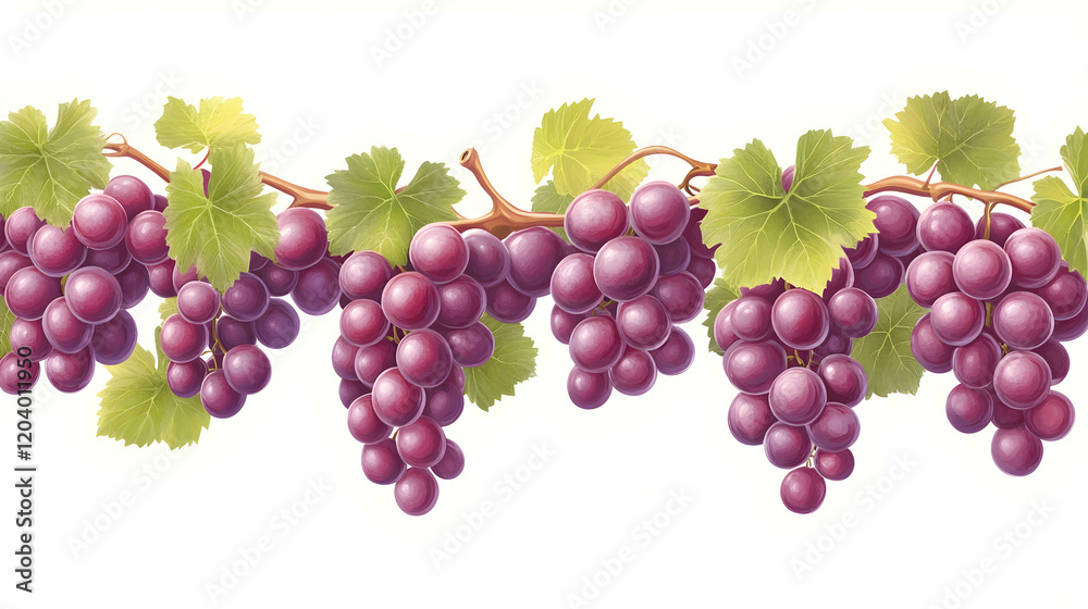 Red grapevine branch with ripe fruits, isolated on white background; perfect for food packaging or wine labels Red grapevine branch with ripe fruits, isolated on white background; perfect for food packaging or wine labels