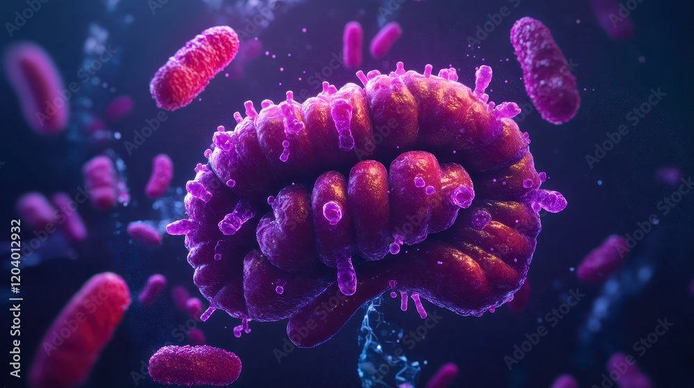 Fototapeta premium Microscopic View of Brain Cells with Bacteria and Viruses 3D Medical Illustration