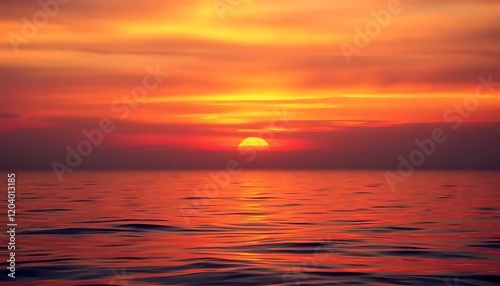 Fiery Sunset Over Calm Ocean Waters