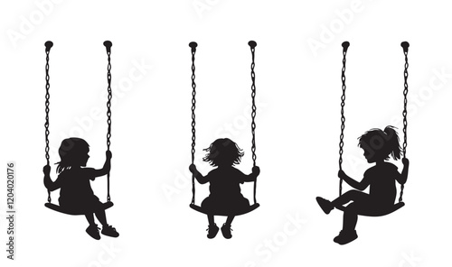 Three children are swinging on a swing set
