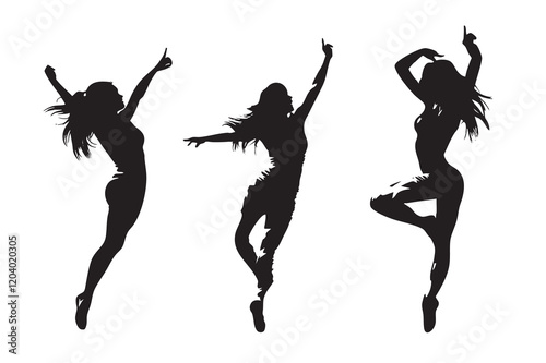 Three women are dancing in the air