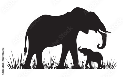 A large elephant is walking with a baby elephant