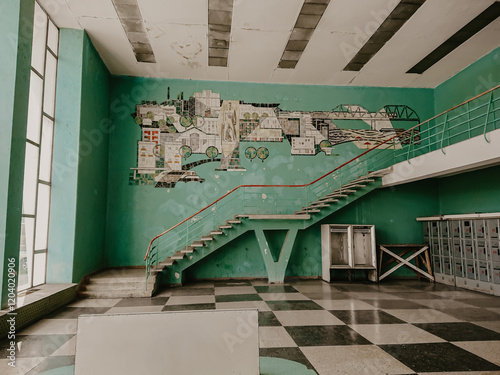 Interior view Soviet time building  in Tiraspol, the capital of Transnistria, Tiraspol, Transnistria, MoldovaGenerated image