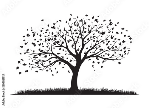 A tree with many leaves is shown in black and white