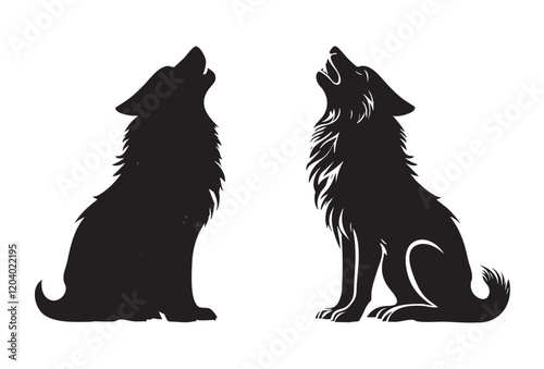 Two dogs are sitting next to each other, one of them is barking