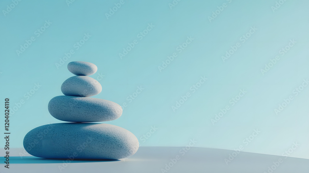 Photo of Zen stones balanced on a blue background with copy space Photo of Zen stones balanced on a blue background with copy space