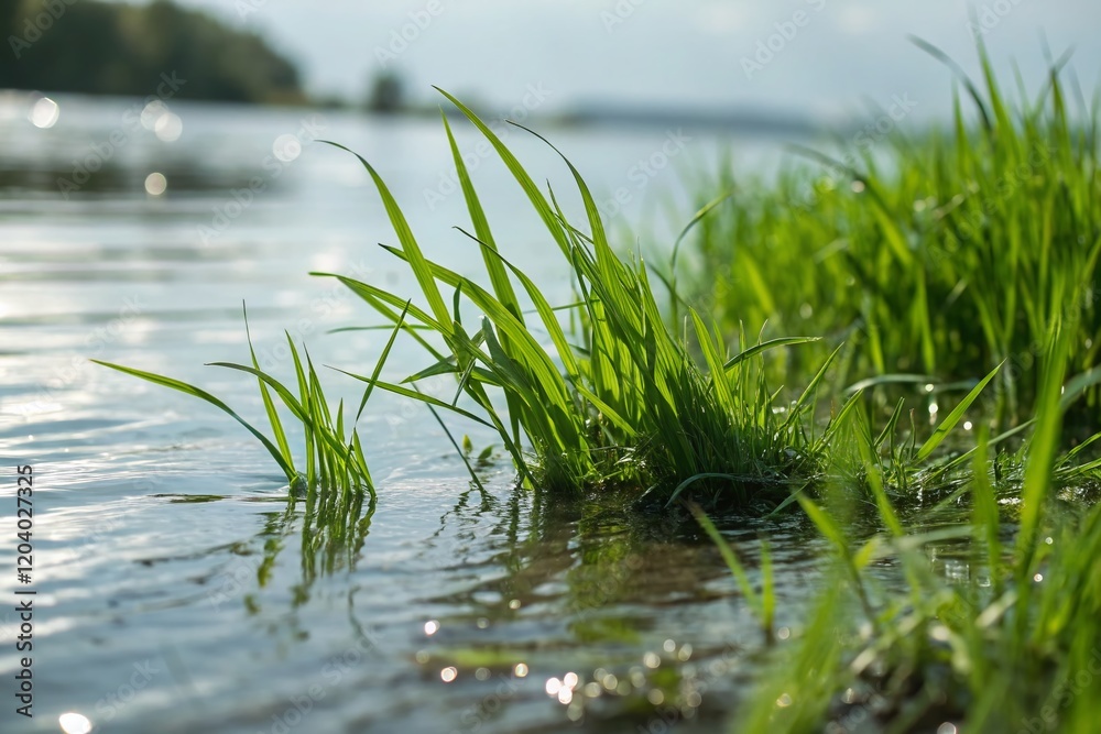 Obraz premium Submerged Grass Blades, Underwater Meadow, Aquatic Plants, Still Water, Nature Photography