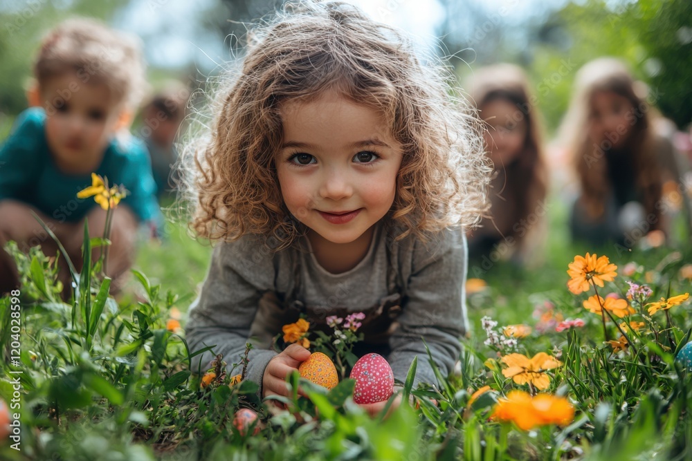 Easter egg hunt garden children spring close-up Easter egg hunt garden children spring close-up