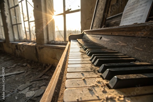 Sunlit Piano Keys: Close-Up Urban Exploration Photography