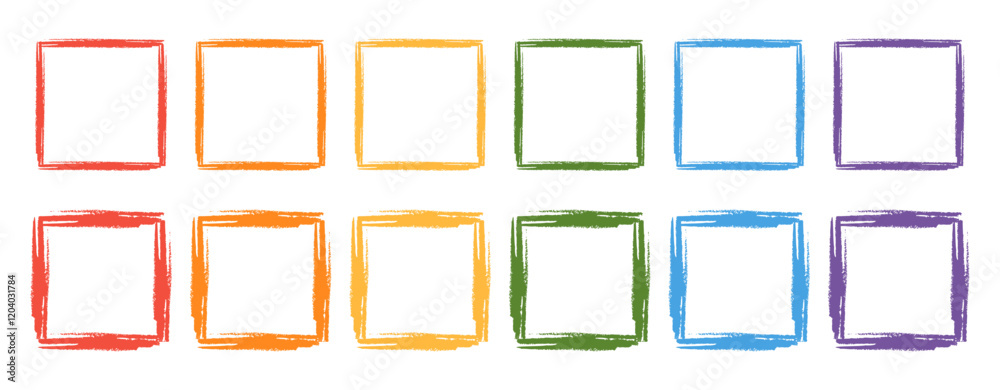 Crayon square kids frames. Set of colorful hand-drawn design elements created with chalk or pencil in childish style. Vector artwork with stroke line borders for children educational materials. Crayon square kids frames. Set of colorful hand-drawn design elements created with chalk or pencil in childish style. Vector artwork with stroke line borders for children educational materials.