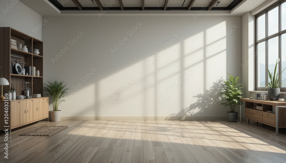 Obraz premium Bright and spacious interior showcasing natural light and neutral decor in a modern living room