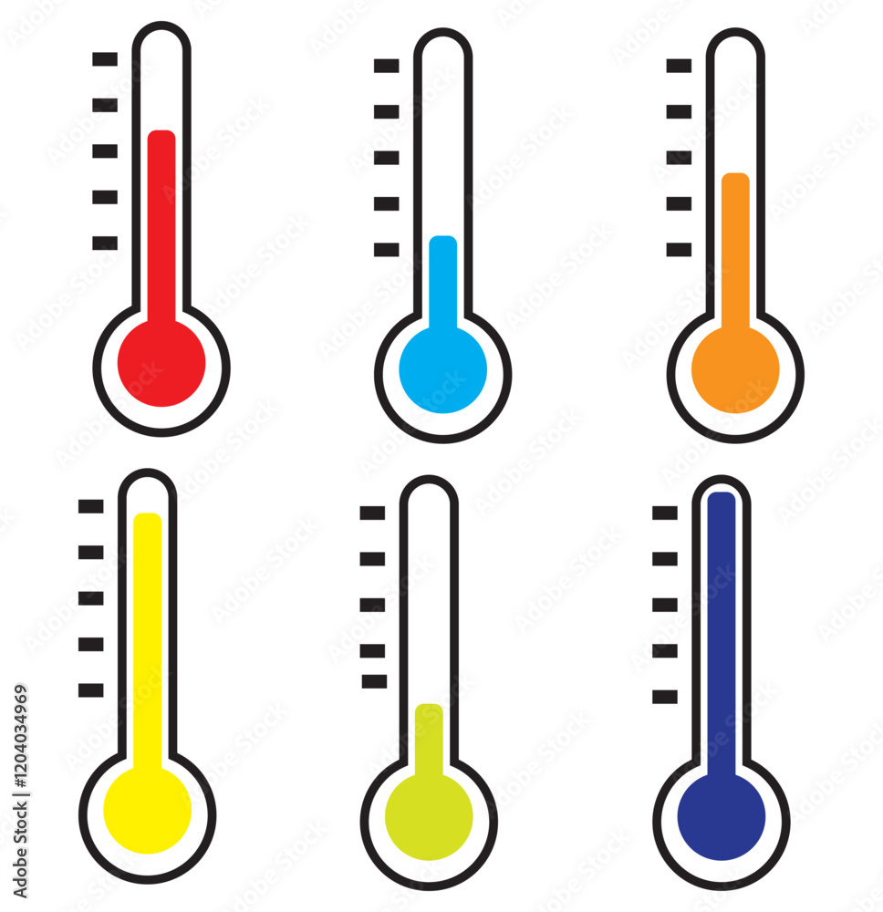 Temperature icon set. Temperature scale icon symbol. Weather sign. Thermometer icons. Warm and cold air temperature symbol in color style for apps and websites, vector illustration Temperature icon set. Temperature scale icon symbol. Weather sign. Thermometer icons. Warm and cold air temperature symbol in color style for apps and websites, vector illustration