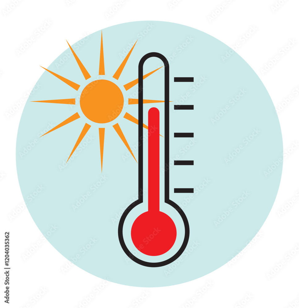 heat thermometer icon, summer weather with sunshine vector illustration EPS10 heat thermometer icon, summer weather with sunshine vector illustration EPS10