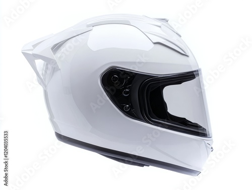 White motorcycle helmet, side view, isolated on white background. (2) photo