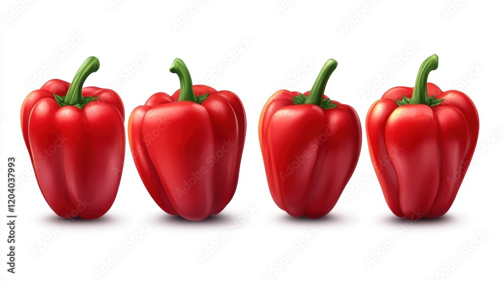 Vibrant Red Bell Peppers Displayed on Clean White Background Vibrant Red Bell Peppers Displayed on Clean White Background