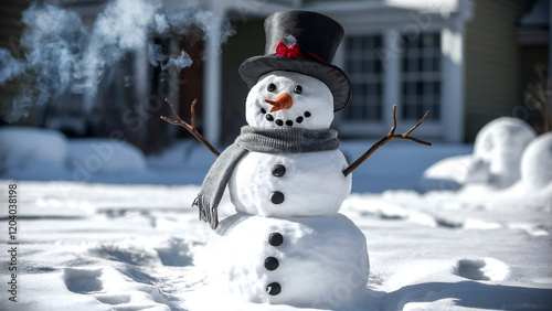 Snowman in Winter Sceneray photo