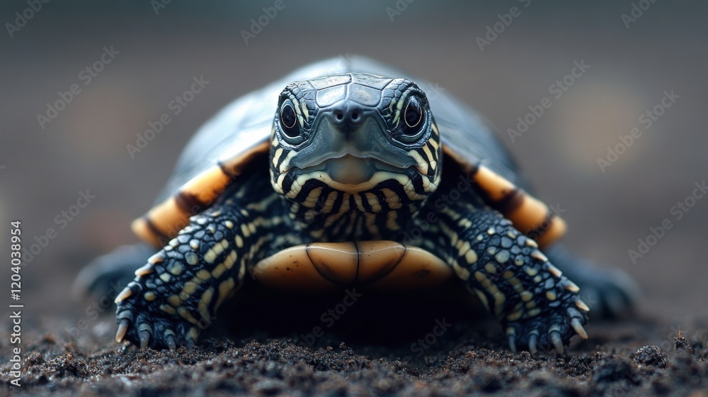 Close-Up View of a Hawkbill Turtle on a Natural Surface Close-Up View of a Hawkbill Turtle on a Natural Surface