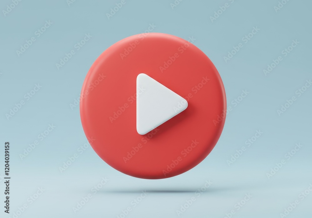 A 3D illustration of a circular red button with a white triangular play symbol in the center A 3D illustration of a circular red button with a white triangular play symbol in the center