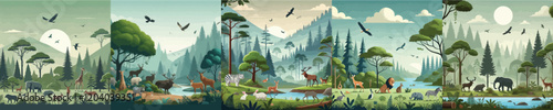 vector collection of realistic forest views as a place for animals to live