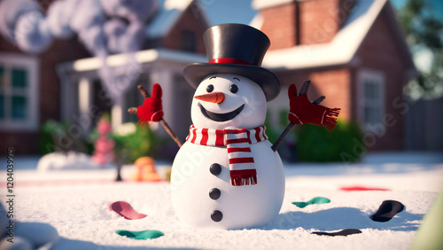 Snowman in Winter Sceneray photo